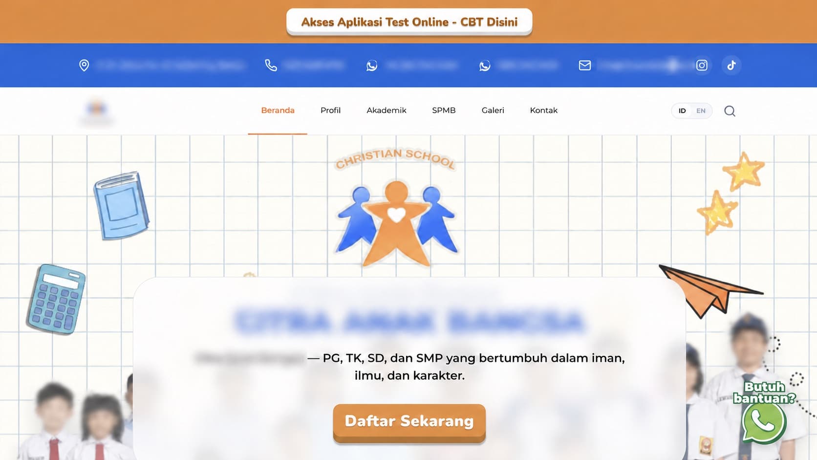 School platform homepage connecting families to admissions and digital services