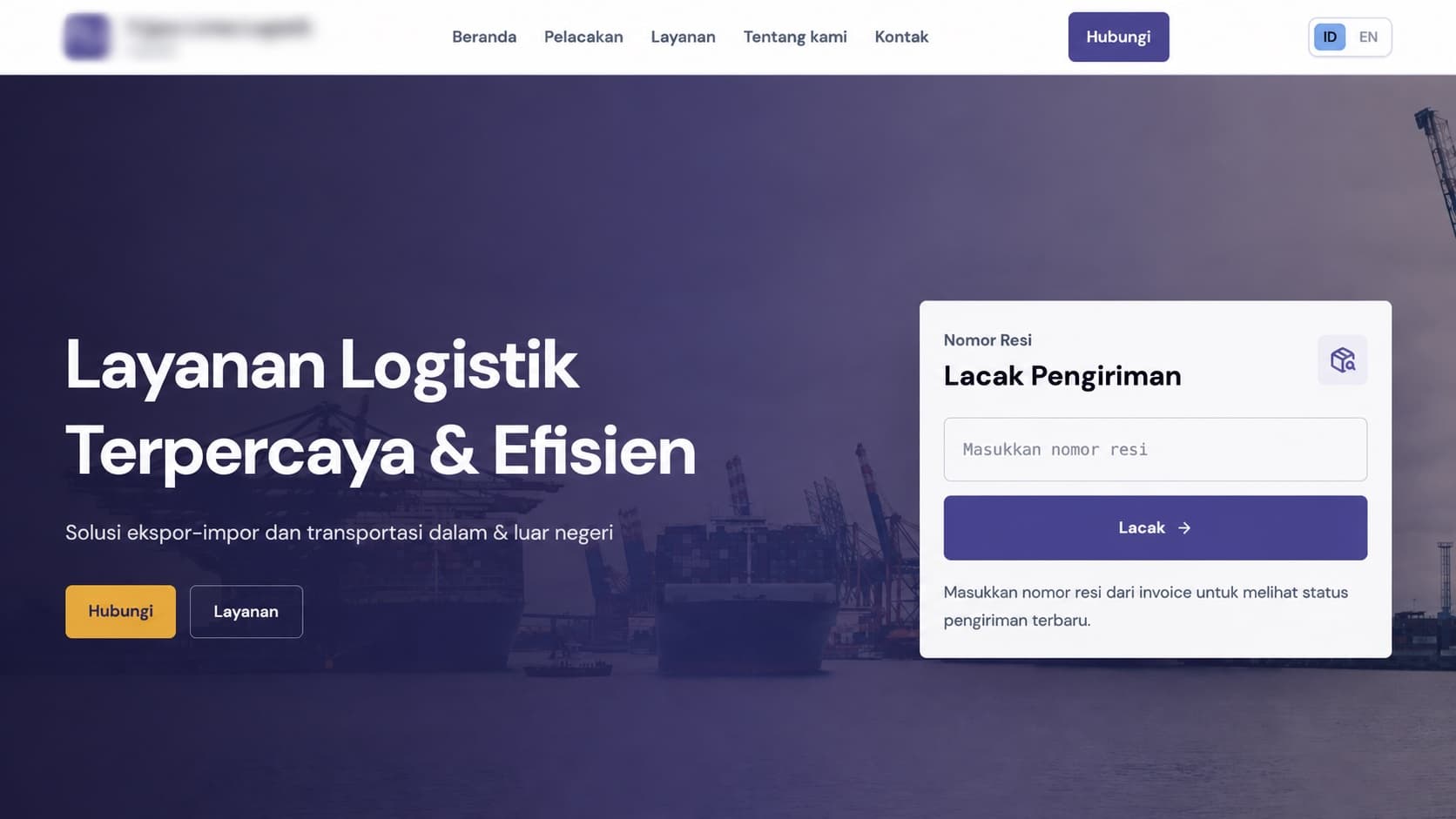Logistics website with a prominent shipment tracking interface
